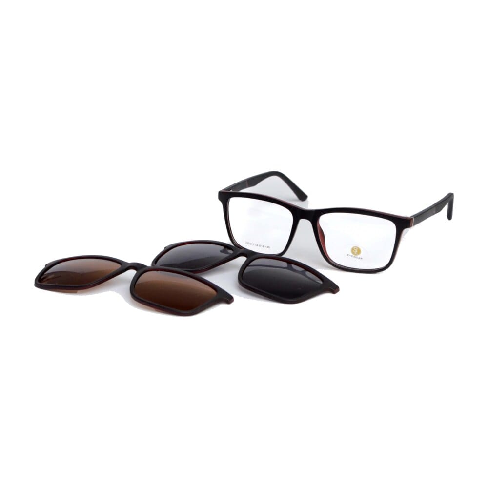 Clip-on lente marrom — Armação de grau com clip solar marrom e cinza