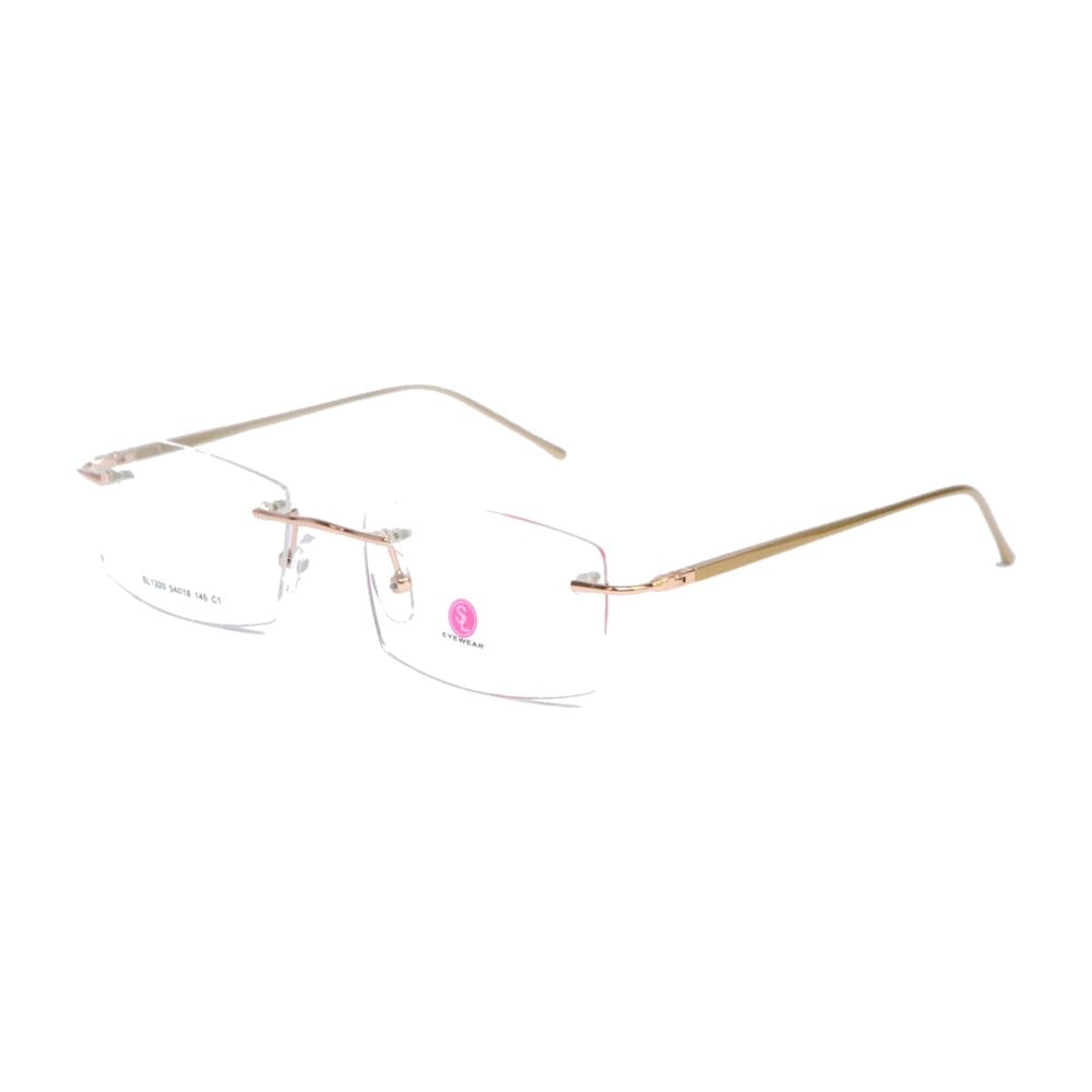 Sem aro dourada — Lentes parafusadas, visual minimalista