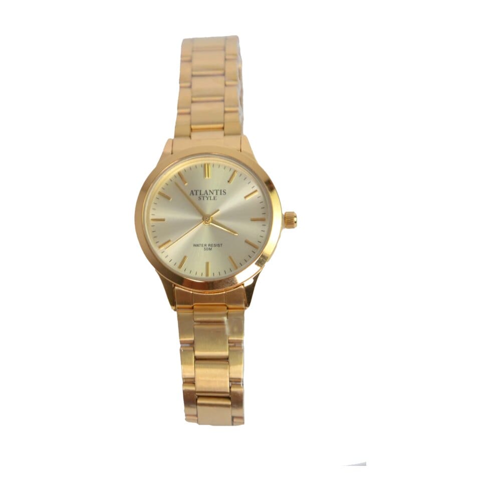Dourado em aço feminino — Caixa delicada e pulseira de elos