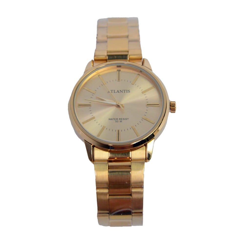 Dourado em aço — Pulseira de elos e mostrador champanhe